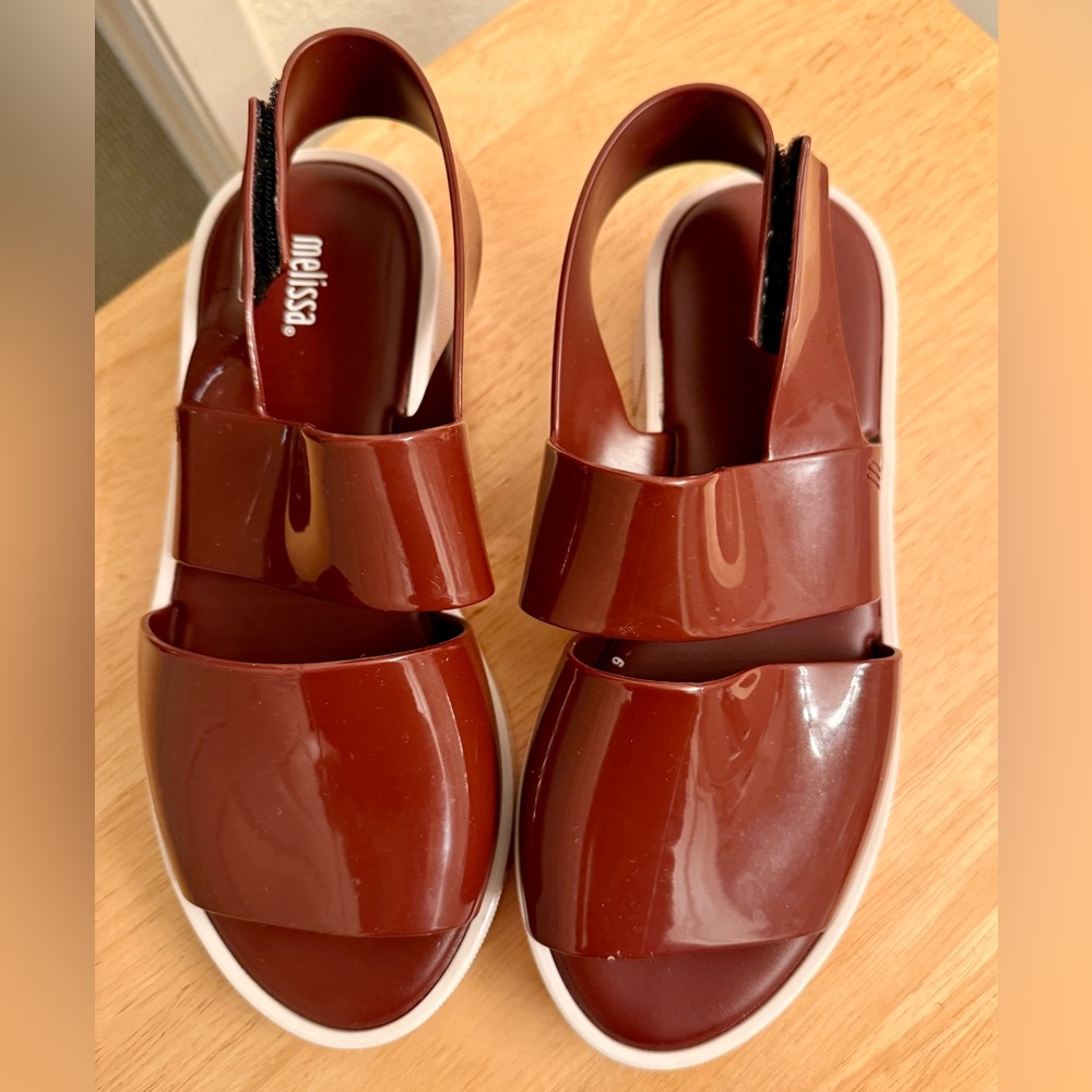Melissa jelly banded Velcro sling backs - burgundy color